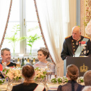 Kong Harald taler under gallamiddagen til ære for det danske kongeparet. Foto: Heiko Junge, NTB